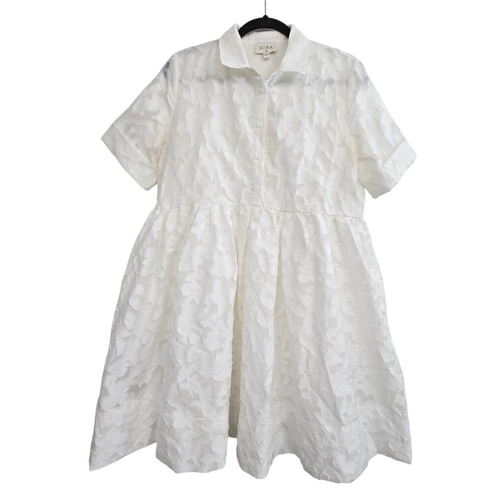 Aura White Textured Midi Dress